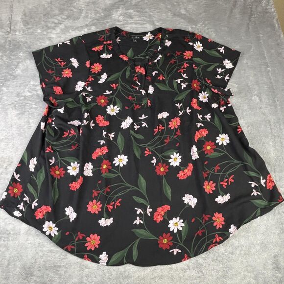 Torrid Blouse Womens 5X Black Floral Split Neck Short Sleeve Tunic Plus Boho - Picture 3 of 13